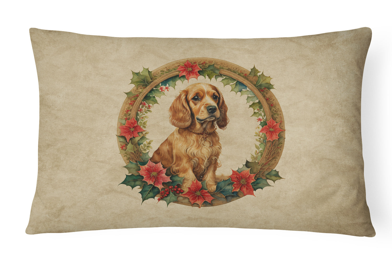 Christmas Flowers Frame Throw Pillow Throw Pillow for Indoor Couch Bed Outdoor Patio Washable, Cocker Spaniel 2346,12Hx16W