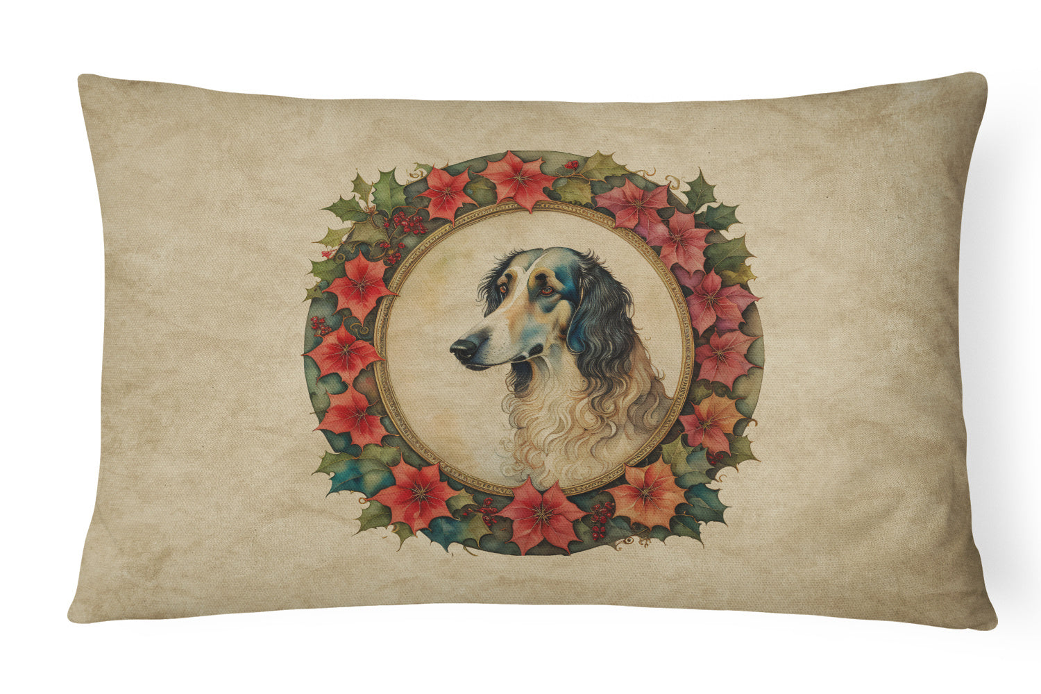 Christmas Flowers Frame Throw Pillow Throw Pillow for Indoor Couch Bed Outdoor Patio Washable, Borzoi 2326,12Hx16W