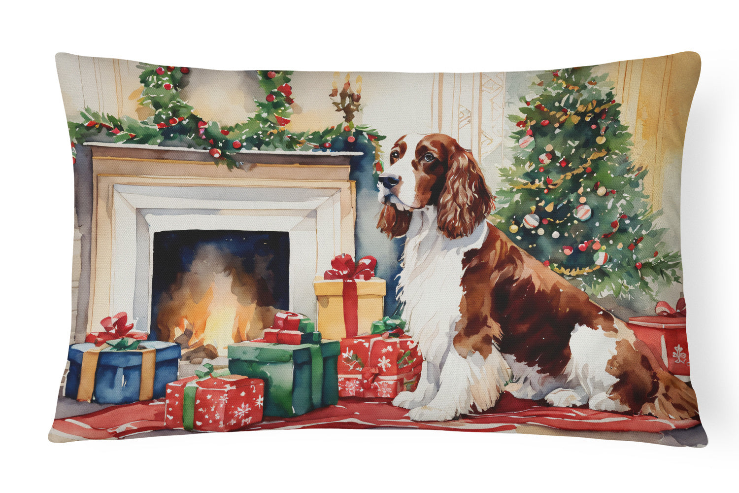 Cozy Christmas Throw Pillow Throw Pillow for Indoor Couch Bed Outdoor Patio Washable, Welsh Springer Spaniel 2760,12Hx16W