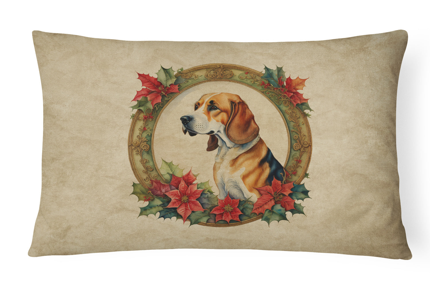 Christmas Flowers Frame Throw Pillow Throw Pillow for Indoor Couch Bed Outdoor Patio Washable, American Foxhound 2303,12Hx16W