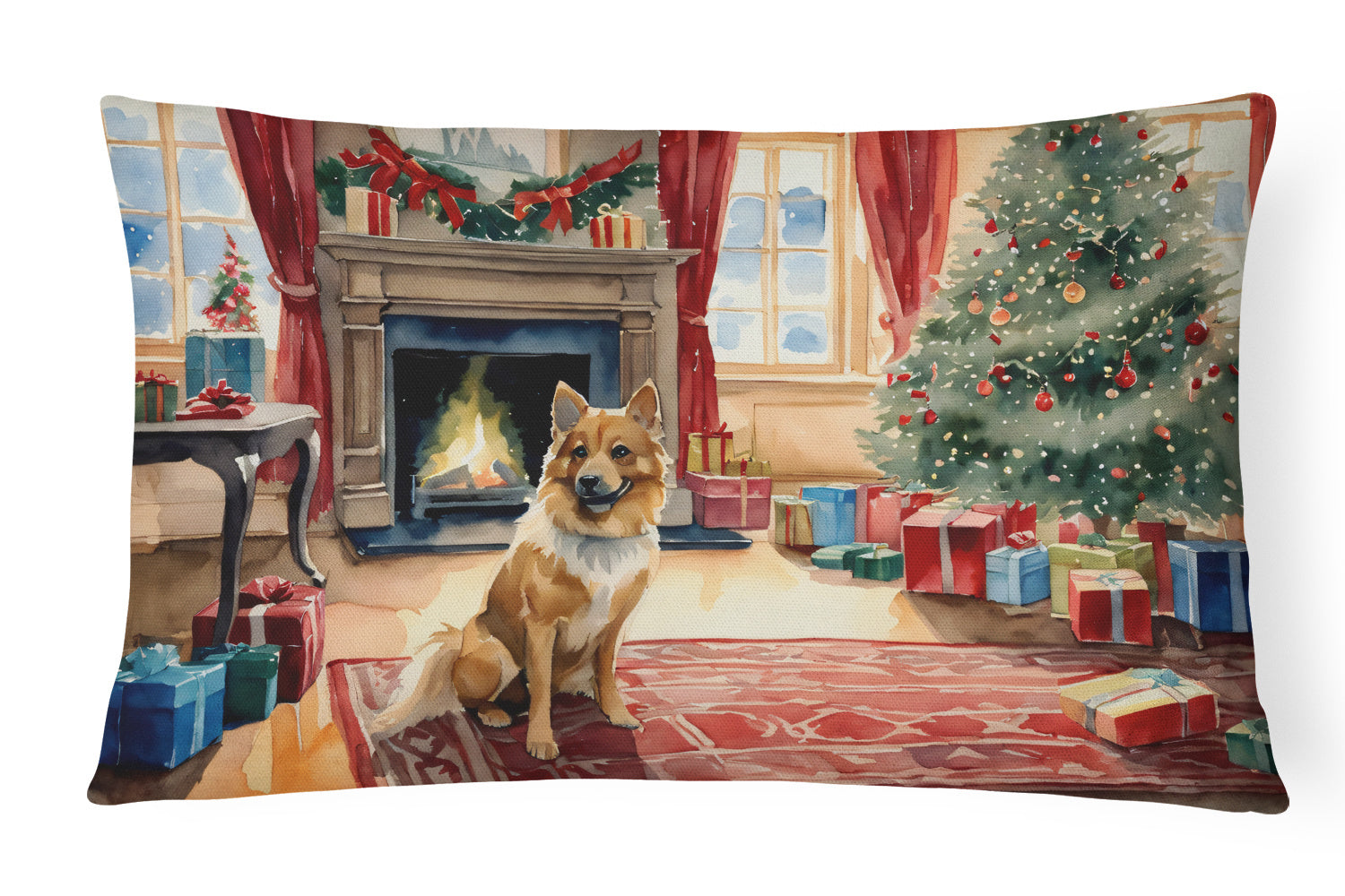 Cozy Christmas Throw Pillow Throw Pillow for Indoor Couch Bed Outdoor Patio Washable, Finnish Spitz 2656,12Hx16W