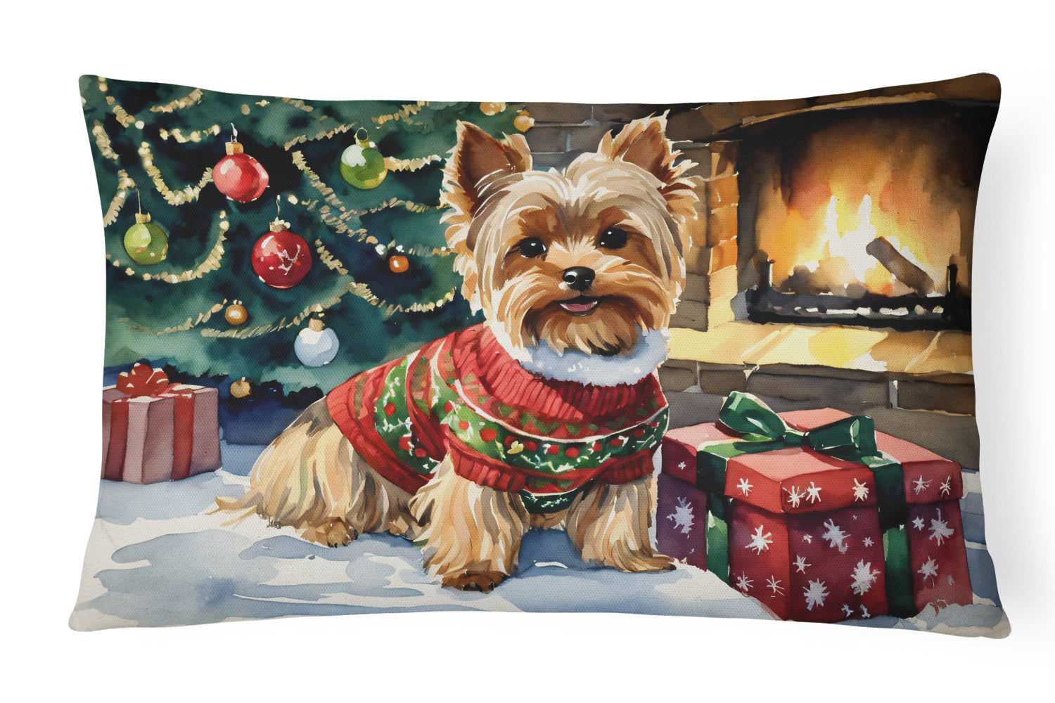 Cozy Christmas Throw Pillow Throw Pillow for Indoor Couch Bed Outdoor Patio Washable, Yorkshire Terrier 2768,12Hx16W