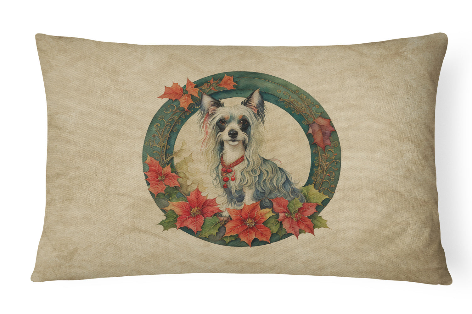 Christmas Flowers Frame Throw Pillow Throw Pillow for Indoor Couch Bed Outdoor Patio Washable, Chinese Crested 2342,12Hx16W