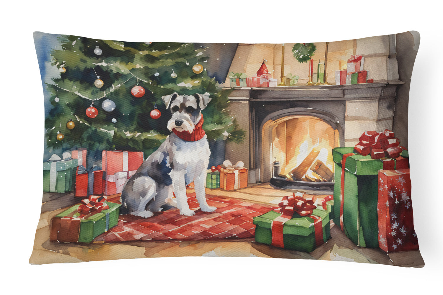 Cozy Christmas Throw Pillow Throw Pillow for Indoor Couch Bed Outdoor Patio Washable, Schnauzer 2740,12Hx16W