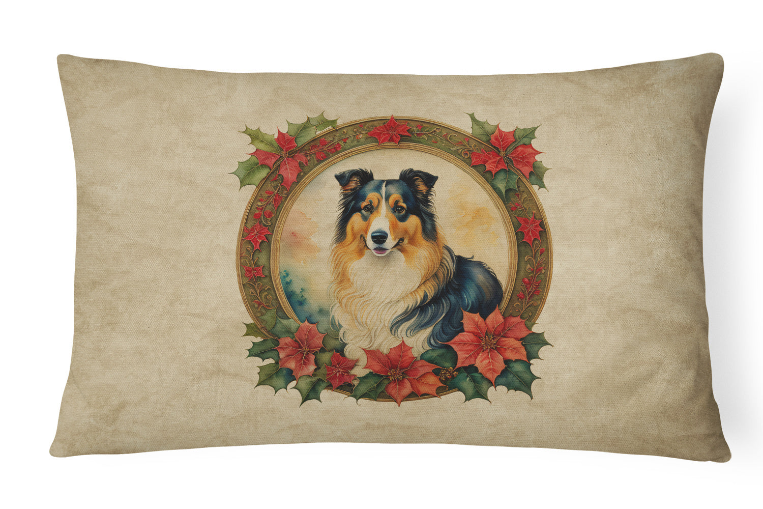 Christmas Flowers Frame Throw Pillow Throw Pillow for Indoor Couch Bed Outdoor Patio Washable, Collie 2347,12Hx16W