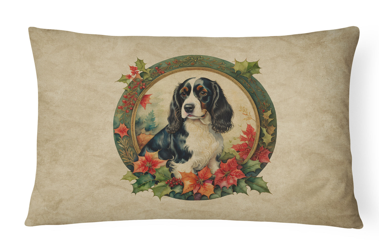 Christmas Flowers Frame Throw Pillow Throw Pillow for Indoor Couch Bed Outdoor Patio Washable, English Springer Spaniel 2359,12Hx16W