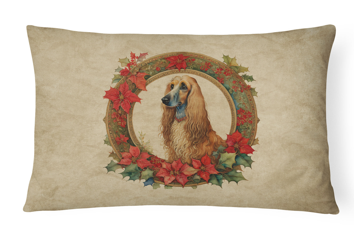 Christmas Flowers Frame Throw Pillow Throw Pillow for Indoor Couch Bed Outdoor Patio Washable, Afghan Hound 2295,12Hx16W