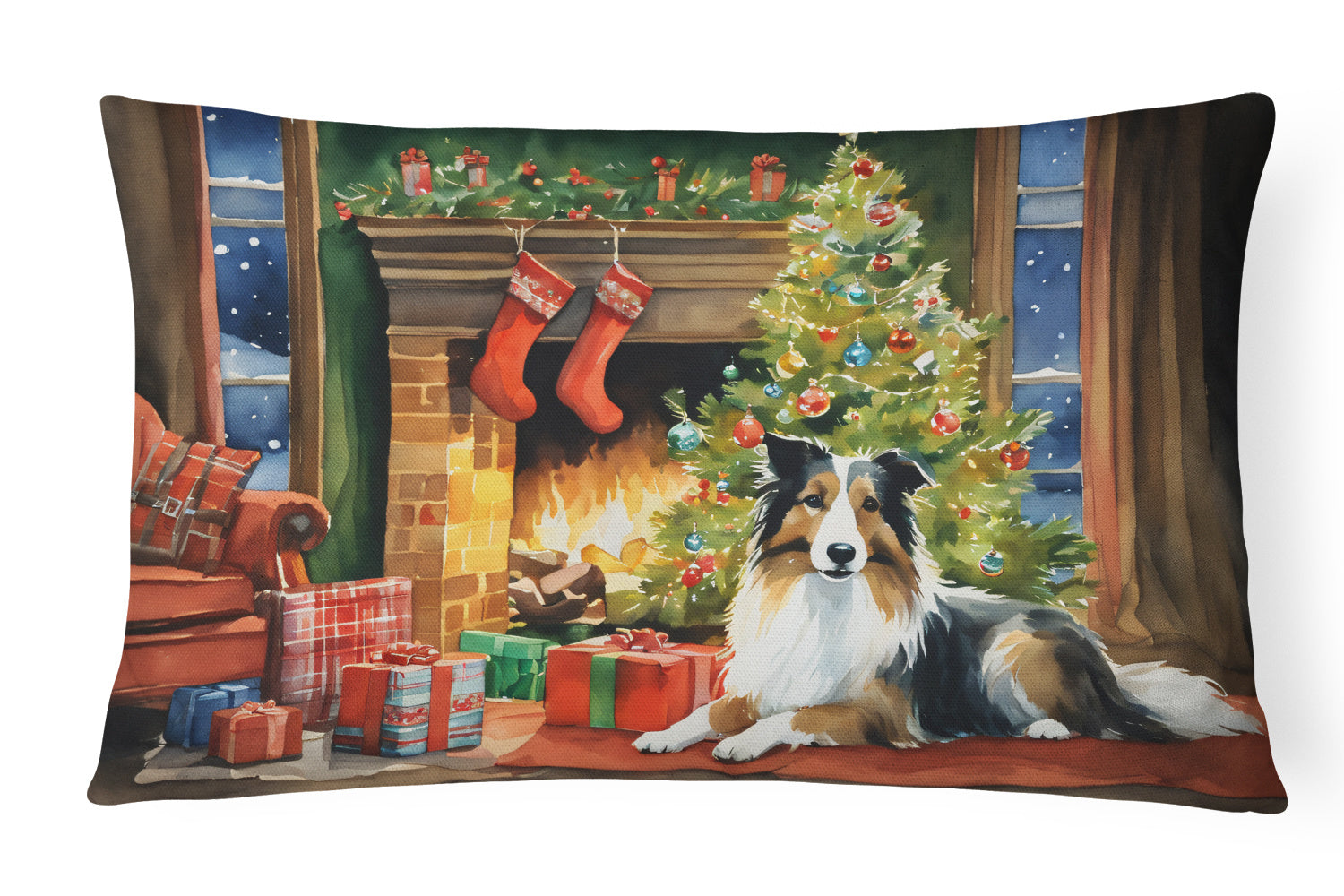 Cozy Christmas Throw Pillow Throw Pillow for Indoor Couch Bed Outdoor Patio Washable, Sheltie 2748,12Hx16W