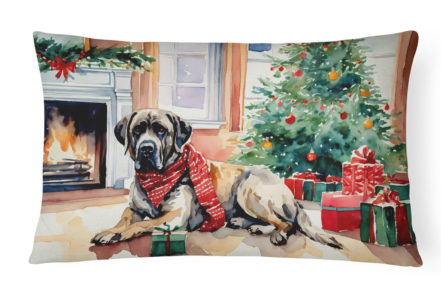 Cozy Christmas Throw Pillow Throw Pillow for Indoor Couch Bed Outdoor Patio Washable, Mastiff 2703,12Hx16W