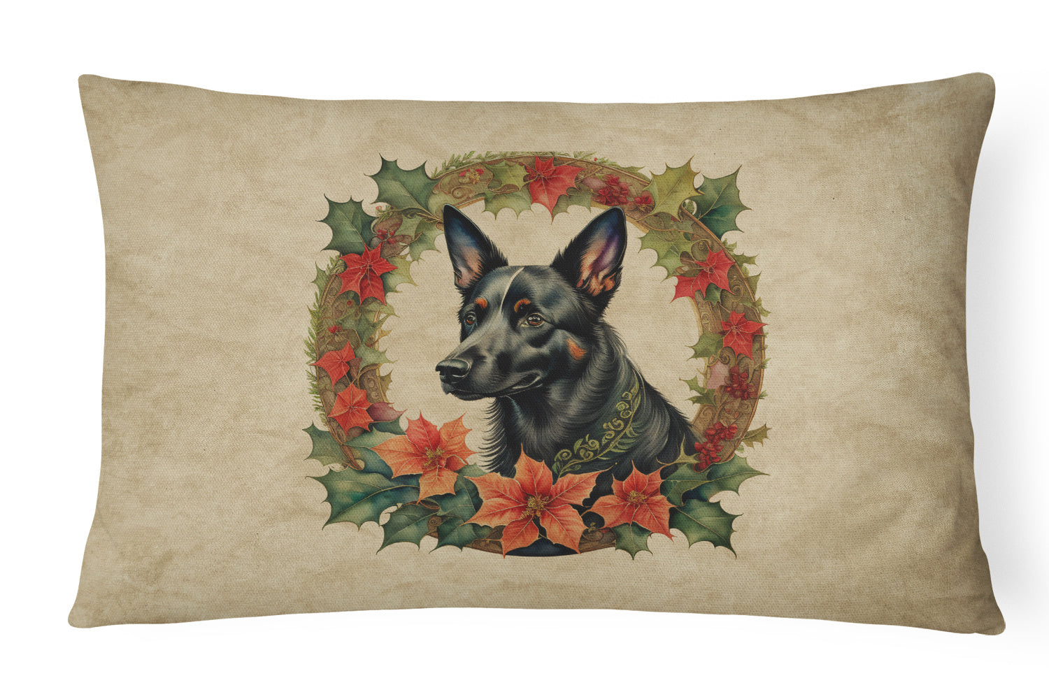 Christmas Flowers Frame Throw Pillow Throw Pillow for Indoor Couch Bed Outdoor Patio Washable, Australian Kelpie 2308,12Hx16W