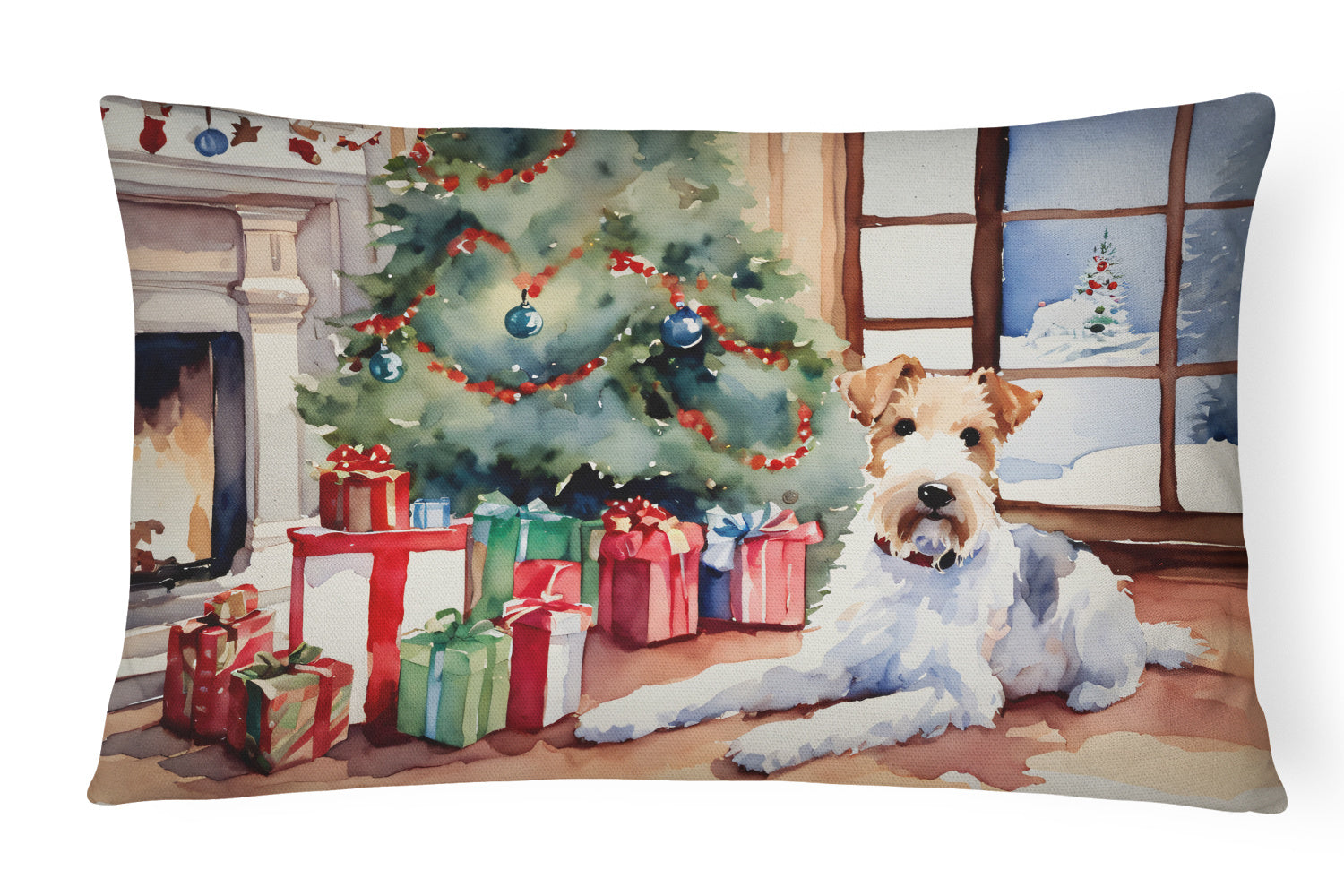 Cozy Christmas Throw Pillow Throw Pillow for Indoor Couch Bed Outdoor Patio Washable, Fox Terrier 2767,12Hx16W