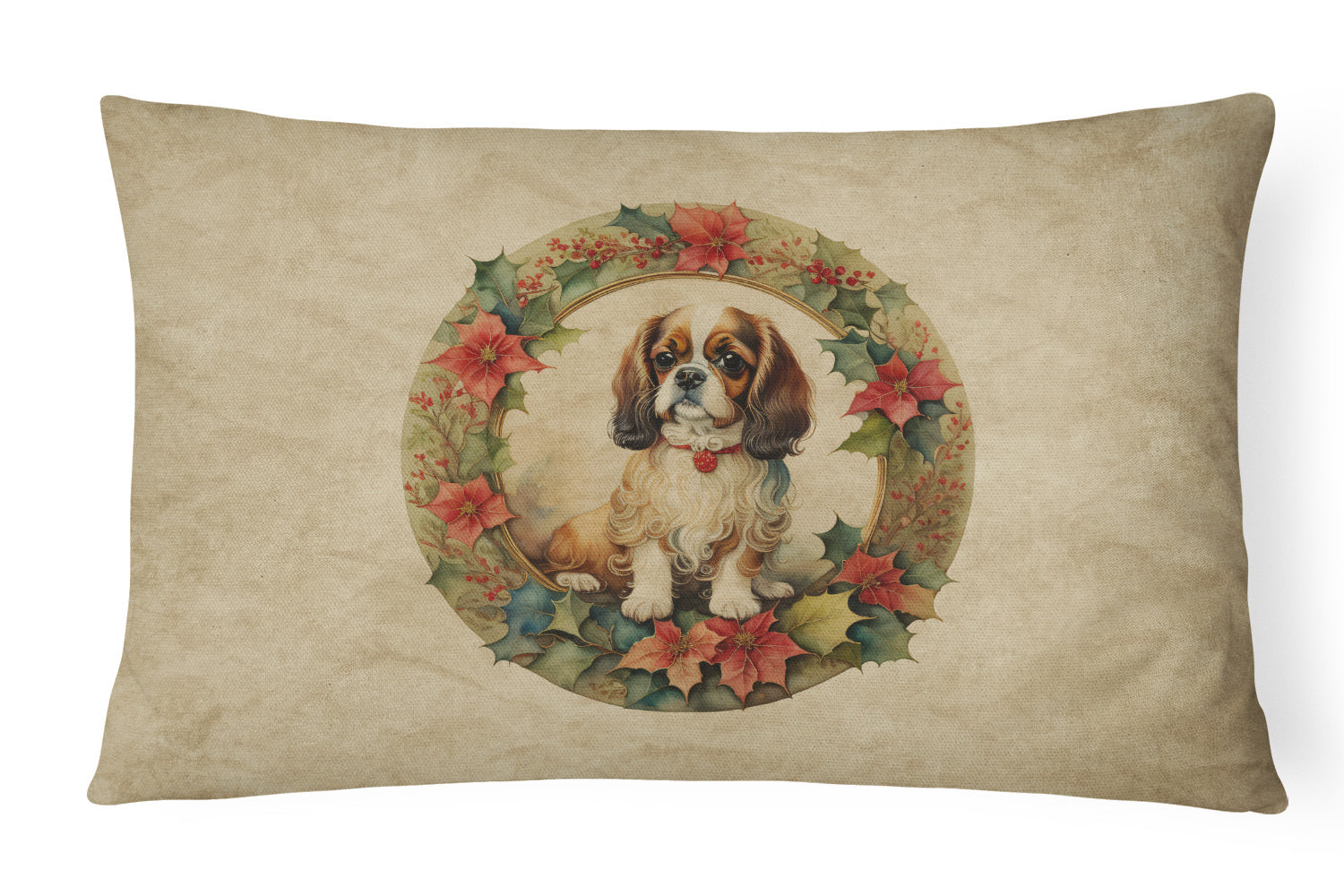 Christmas Flowers Frame Throw Pillow Throw Pillow for Indoor Couch Bed Outdoor Patio Washable, English Toy Spaniel 2360,12Hx16W