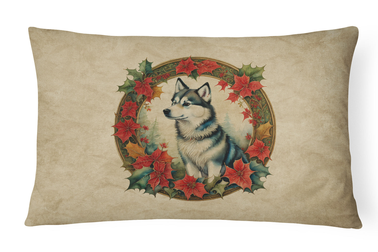 Christmas Flowers Frame Throw Pillow Throw Pillow for Indoor Couch Bed Outdoor Patio Washable, Alaskan Klee Kai 2298,12Hx16W