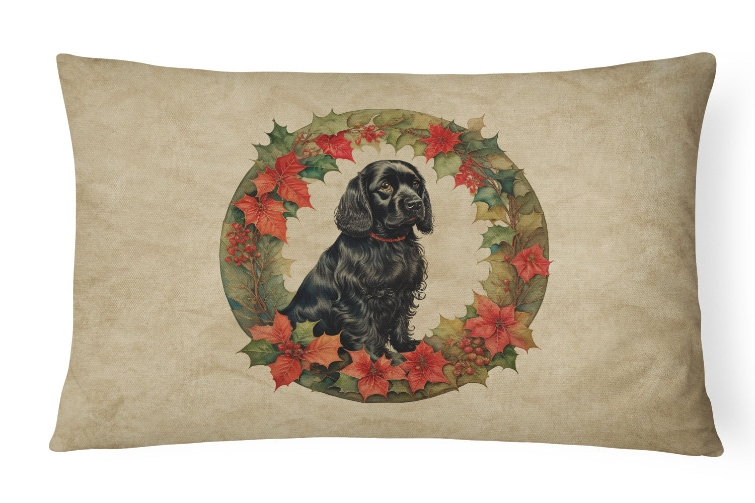 Christmas Flowers Frame Throw Pillow Throw Pillow for Indoor Couch Bed Outdoor Patio Washable, Cocker Spaniel 2345,12Hx16W