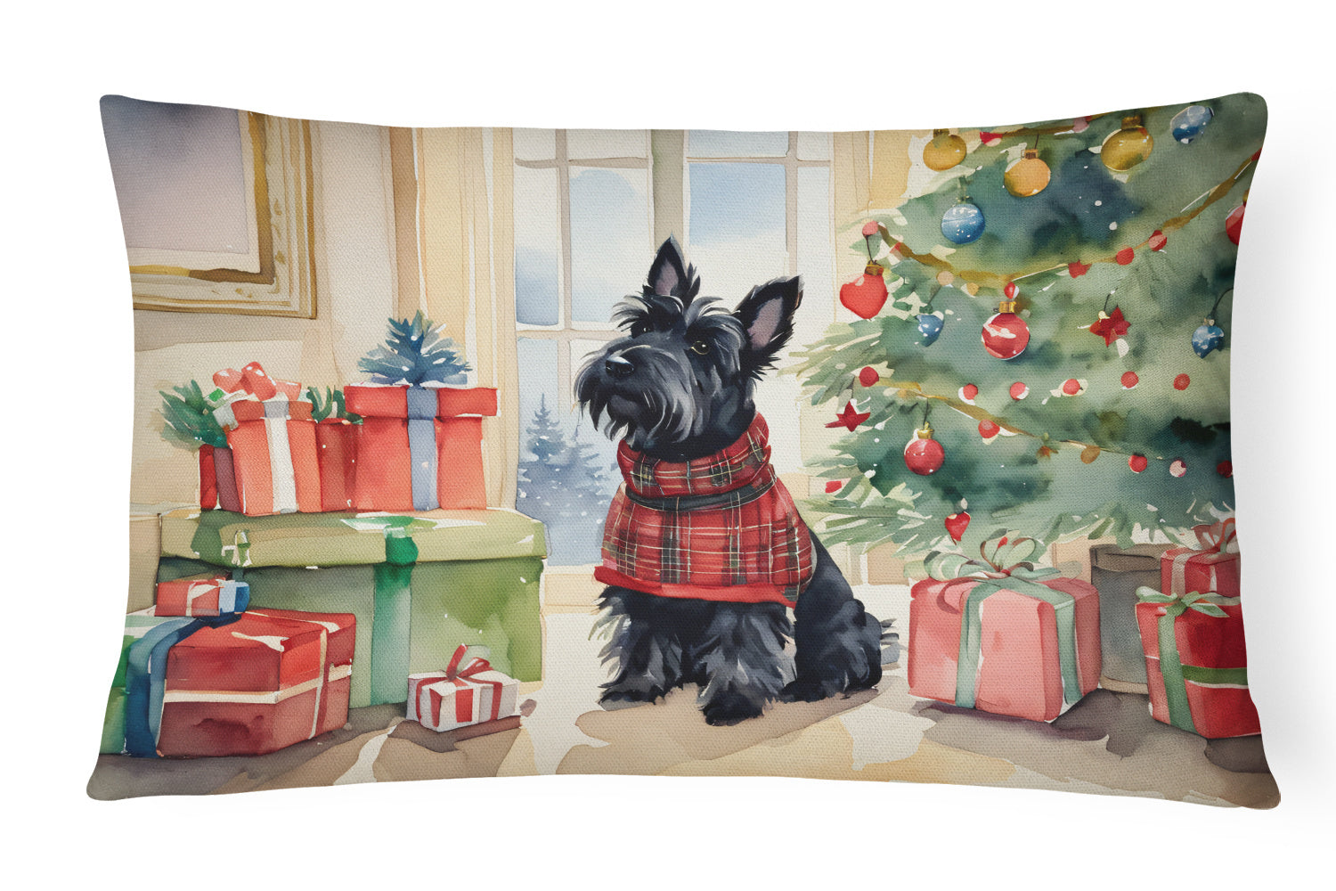 Cozy Christmas Throw Pillow Throw Pillow for Indoor Couch Bed Outdoor Patio Washable, Scottish Terrier 2741,12Hx16W