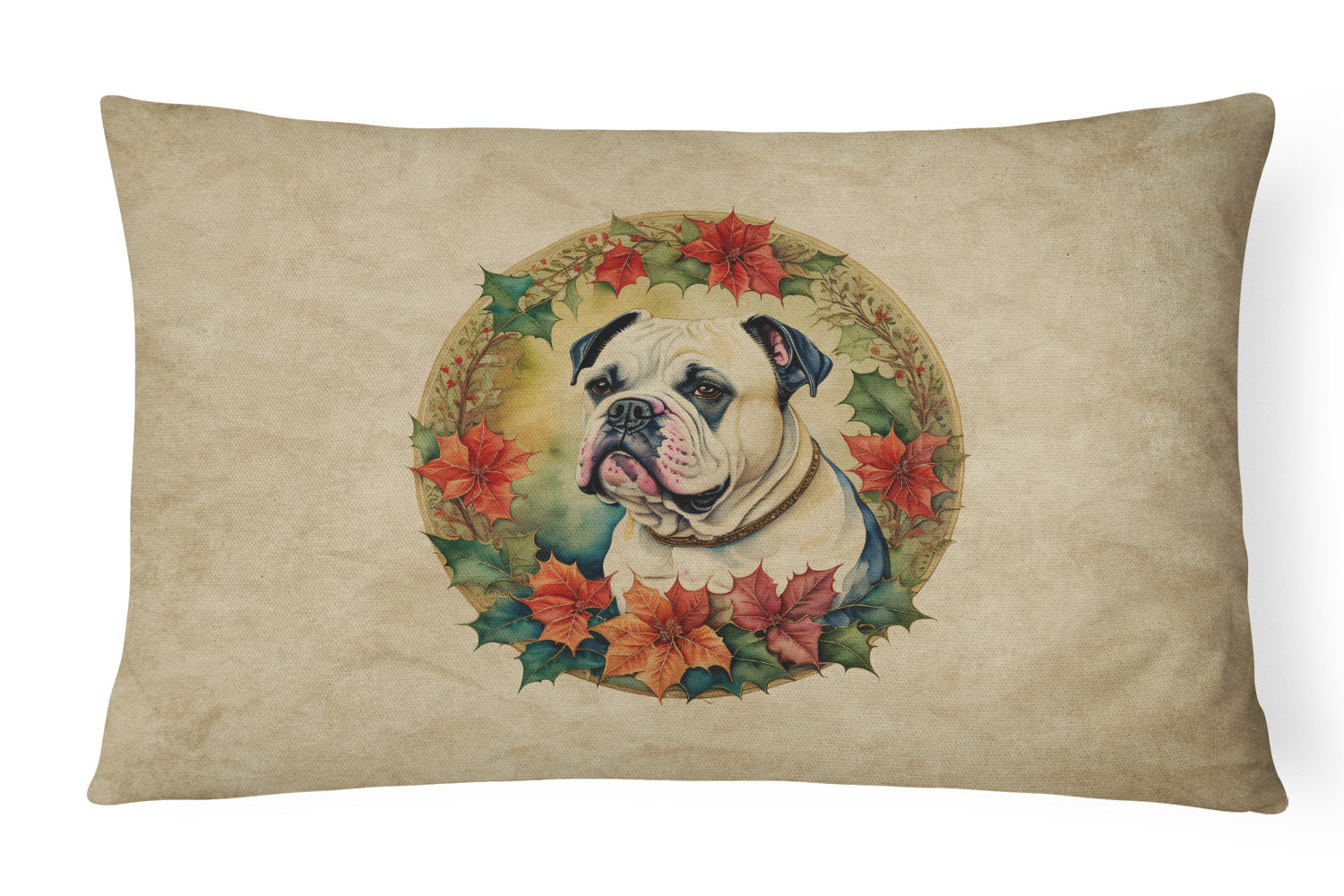 Christmas Flowers Frame Throw Pillow Throw Pillow for Indoor Couch Bed Outdoor Patio Washable, American Bulldog 2300,12Hx16W