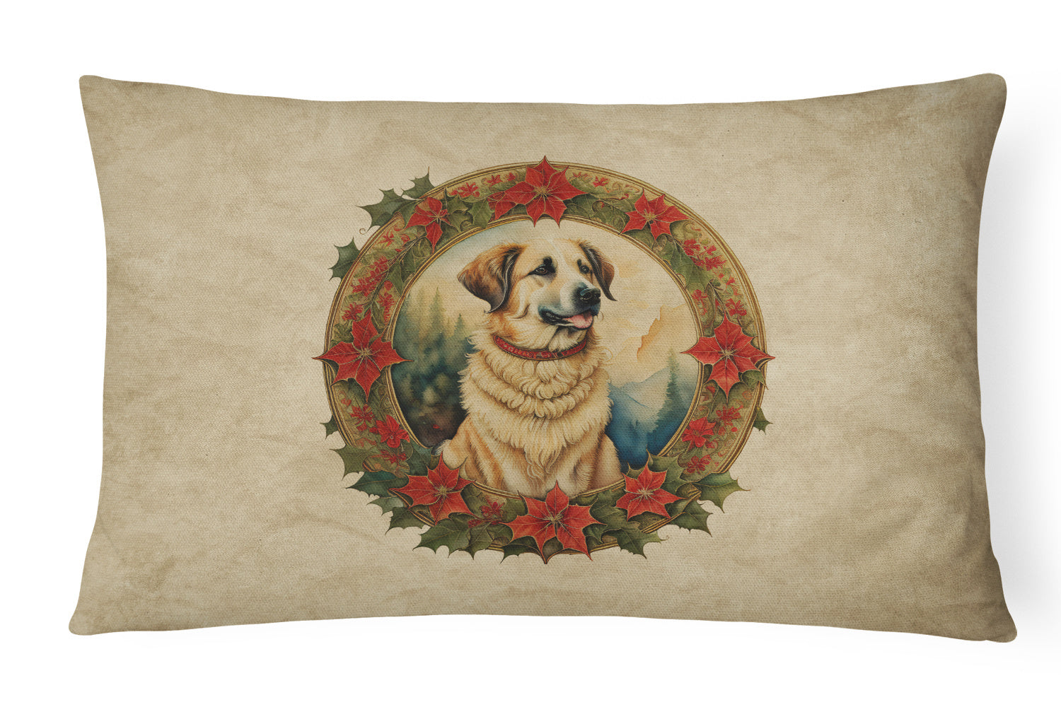 Christmas Flowers Frame Throw Pillow Throw Pillow for Indoor Couch Bed Outdoor Patio Washable, Anatolian Shepherd Dog 2305,12Hx16W