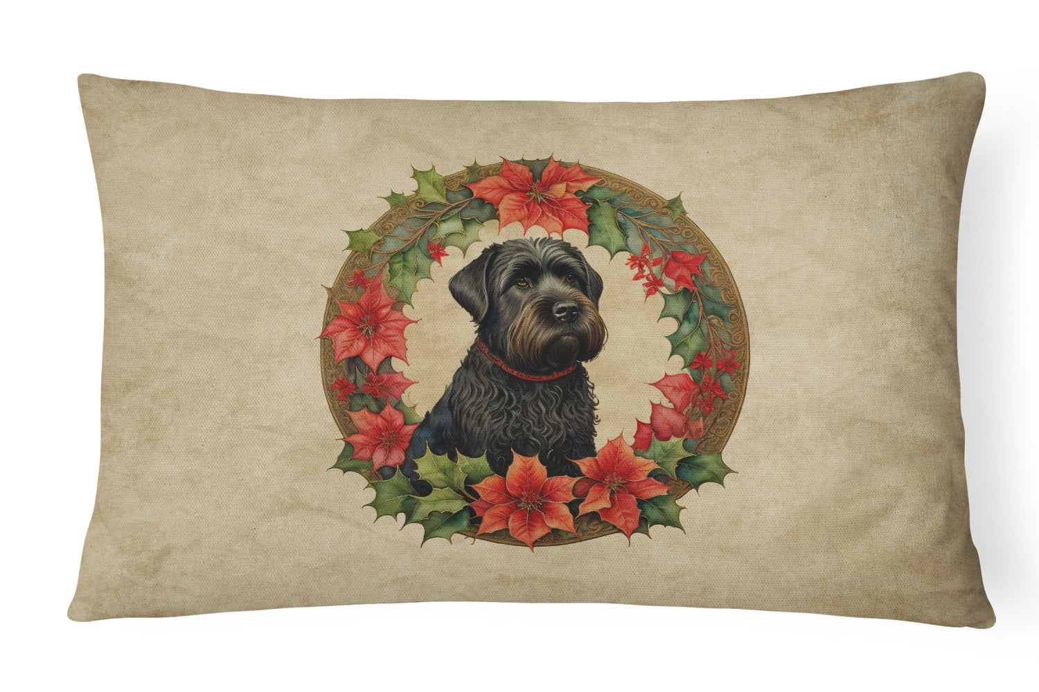 Christmas Flowers Frame Throw Pillow Throw Pillow for Indoor Couch Bed Outdoor Patio Washable, Black Russian Terrier 2322,12Hx16W