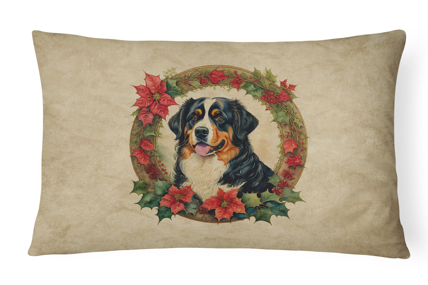 Christmas Flowers Frame Throw Pillow Throw Pillow for Indoor Couch Bed Outdoor Patio Washable, Bernese Mountain Dog 2319,12Hx16W