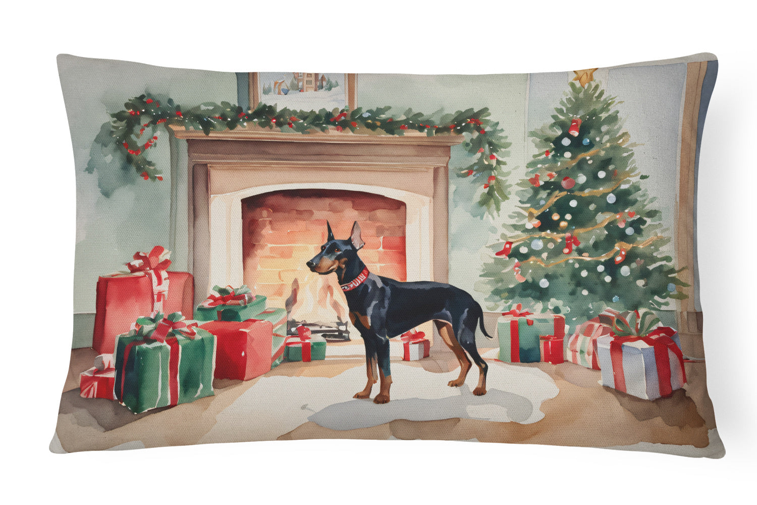 Cozy Christmas Throw Pillow Throw Pillow for Indoor Couch Bed Outdoor Patio Washable, Doberman Pinscher 2646,12Hx16W