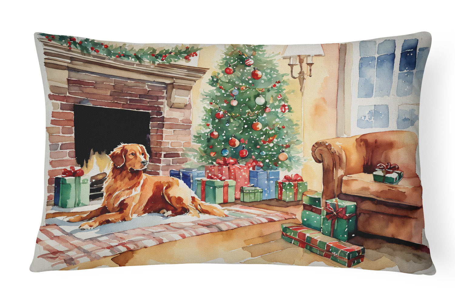 Cozy Christmas Throw Pillow Throw Pillow for Indoor Couch Bed Outdoor Patio Washable, Nova Scotia Duck Tolling Retriever 2715,12Hx16W