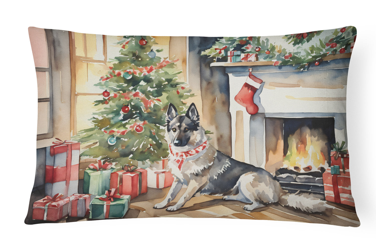 Cozy Christmas Throw Pillow Throw Pillow for Indoor Couch Bed Outdoor Patio Washable, Norwegian Elkhound 2712,12Hx16W