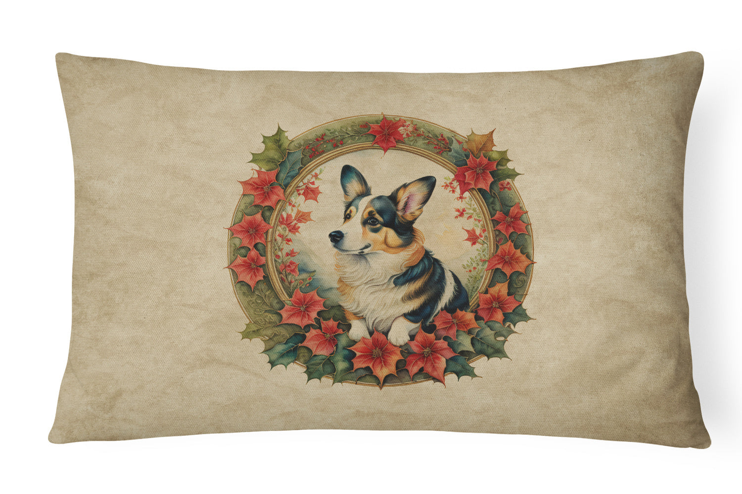 Christmas Flowers Frame Throw Pillow Throw Pillow for Indoor Couch Bed Outdoor Patio Washable, Corgi 2348,12Hx16W