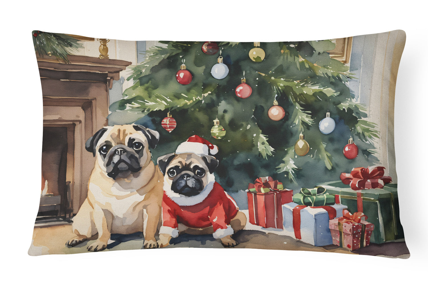 Cozy Christmas Throw Pillow Throw Pillow for Indoor Couch Bed Outdoor Patio Washable, Pug 2732,12Hx16W