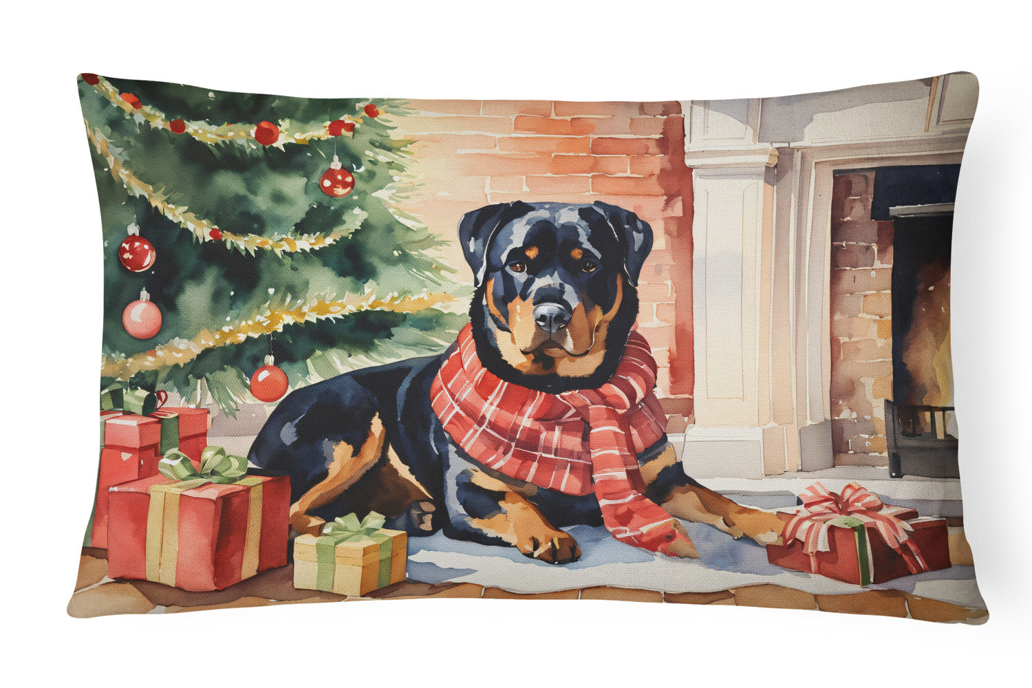 Cozy Christmas Throw Pillow Throw Pillow for Indoor Couch Bed Outdoor Patio Washable, Rottweiler 2736,12Hx16W