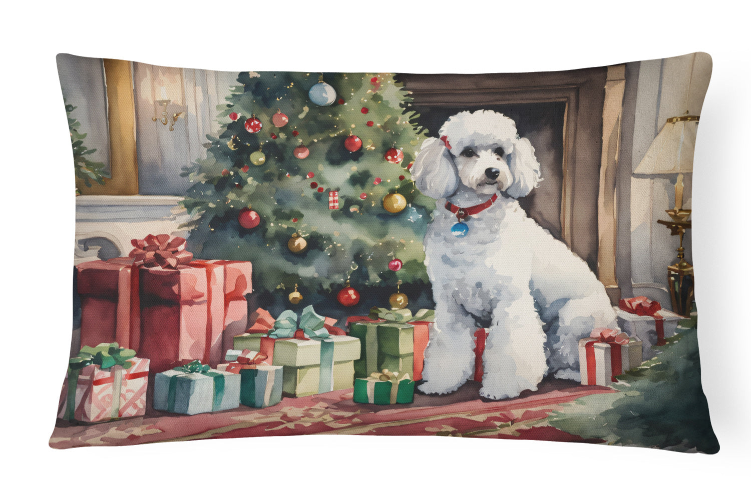 Cozy Christmas Throw Pillow Throw Pillow for Indoor Couch Bed Outdoor Patio Washable, Poodle 2728,12Hx16W