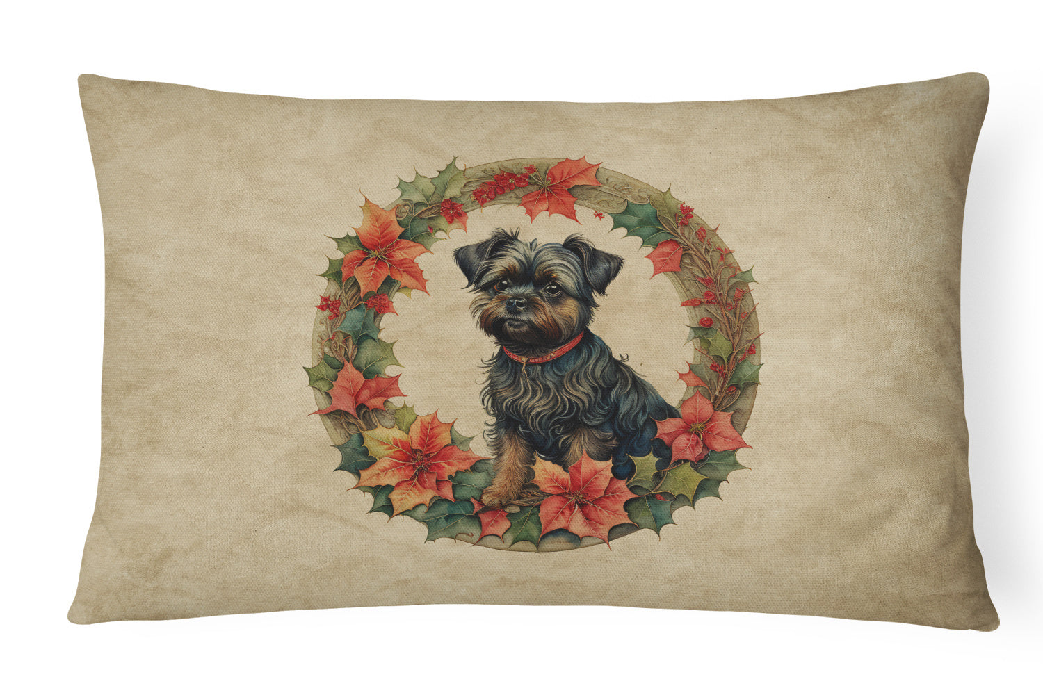 Christmas Flowers Frame Throw Pillow Throw Pillow for Indoor Couch Bed Outdoor Patio Washable, Affenpinscher 2294,12Hx16W