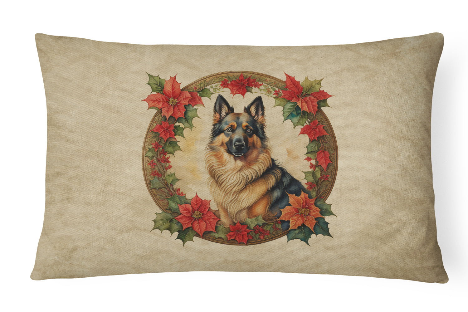 Christmas Flowers Frame Throw Pillow Throw Pillow for Indoor Couch Bed Outdoor Patio Washable, Belgian Tervuren 2318,12Hx16W