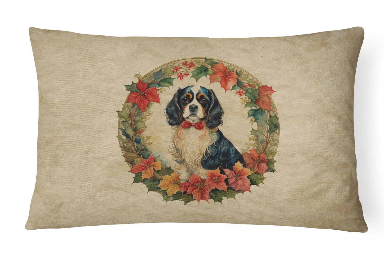 Christmas Flowers Frame Throw Pillow Throw Pillow for Indoor Couch Bed Outdoor Patio Washable, Cavalier Spaniel 2338,12Hx16W