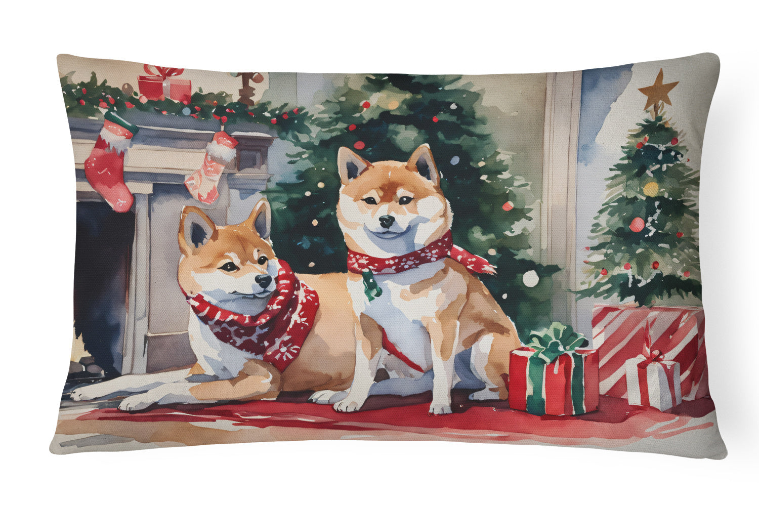 Cozy Christmas Throw Pillow Throw Pillow for Indoor Couch Bed Outdoor Patio Washable, Shiba Inu 2750,12Hx16W