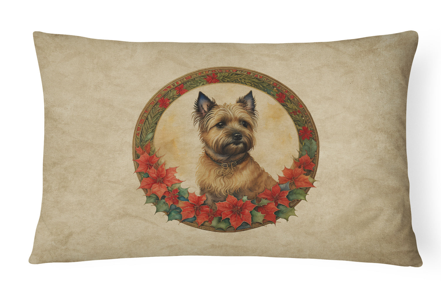 Christmas Flowers Frame Throw Pillow Throw Pillow for Indoor Couch Bed Outdoor Patio Washable, Cairn Terrier 2336,12Hx16W