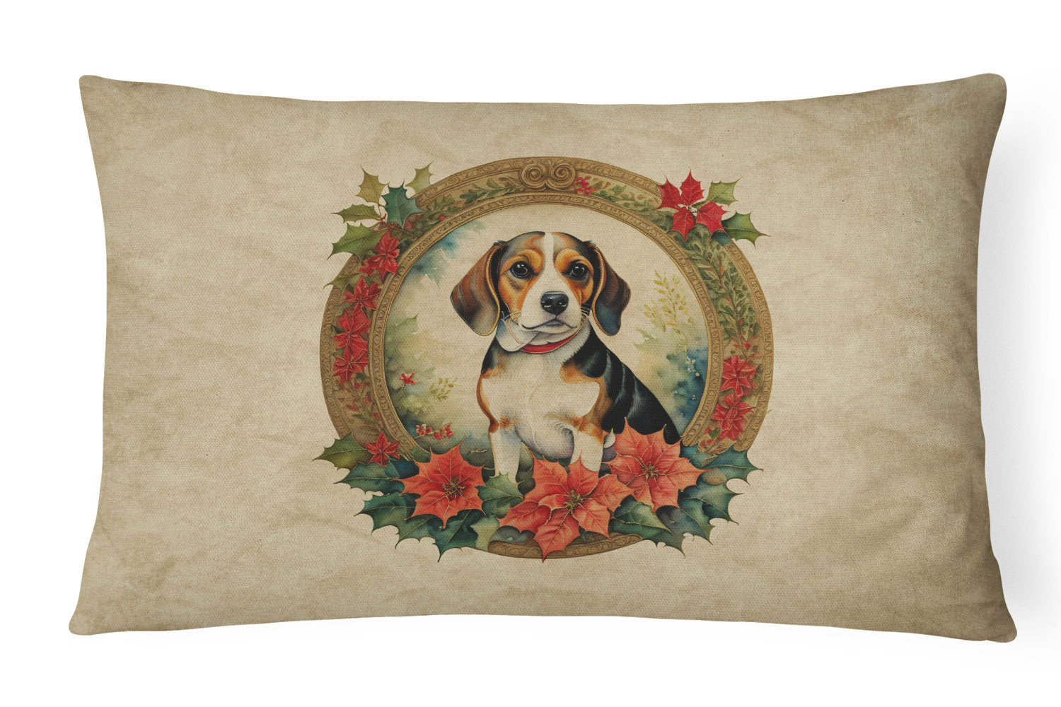 Christmas Flowers Frame Throw Pillow Throw Pillow for Indoor Couch Bed Outdoor Patio Washable, Beagle 2314,12Hx16W