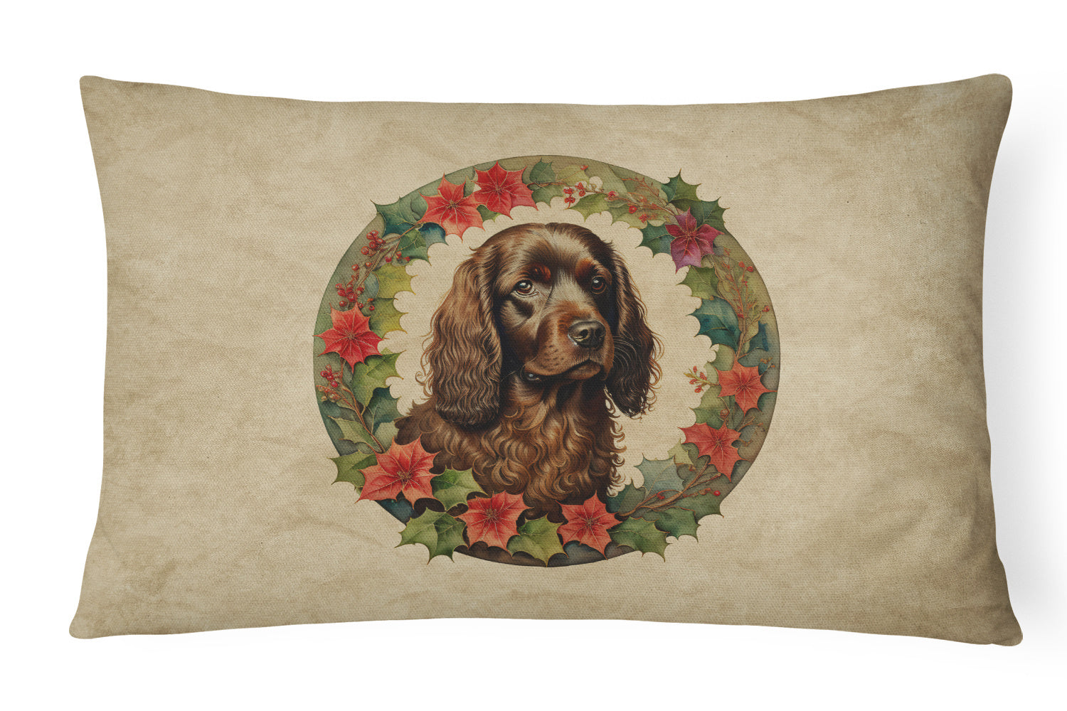 Christmas Flowers Frame Throw Pillow Throw Pillow for Indoor Couch Bed Outdoor Patio Washable, Boykin Spaniel 2331,12Hx16W