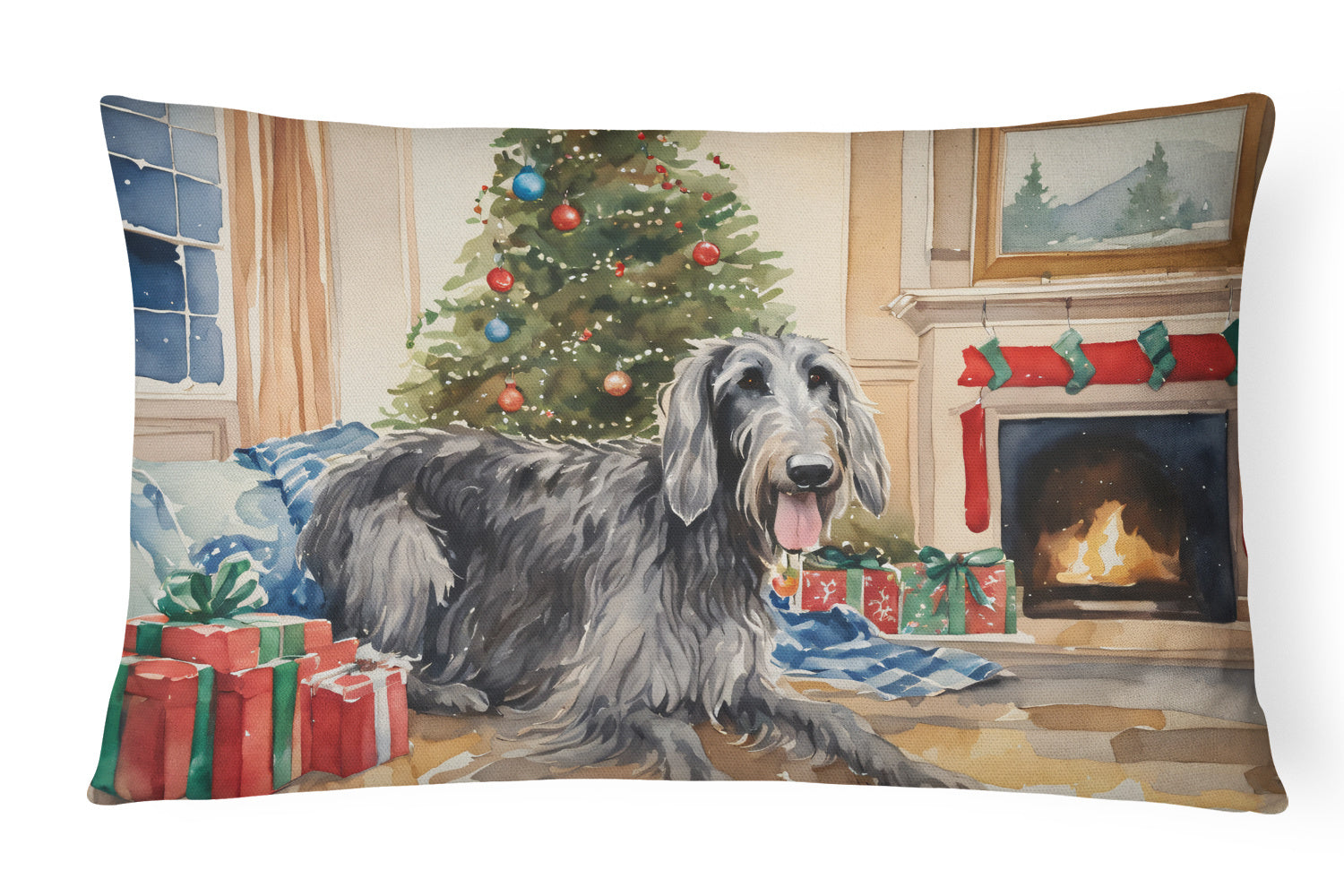 Cozy Christmas Throw Pillow Throw Pillow for Indoor Couch Bed Outdoor Patio Washable, Scottish Deerhound 2743,12Hx16W