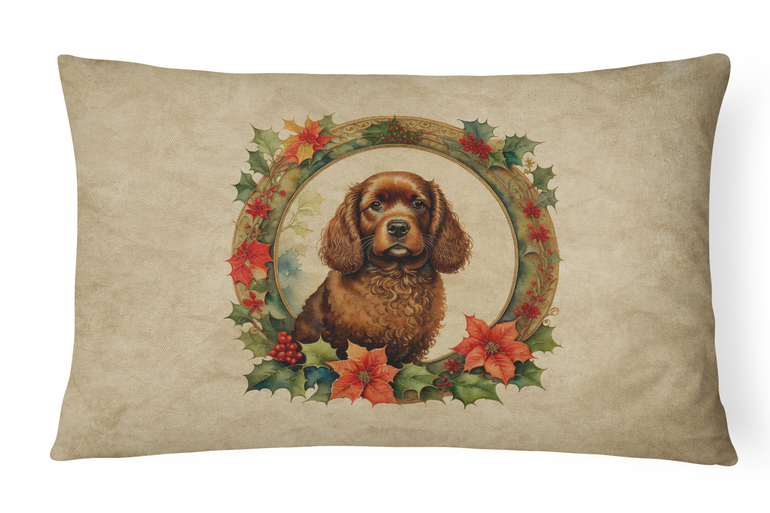 Christmas Flowers Frame Throw Pillow Throw Pillow for Indoor Couch Bed Outdoor Patio Washable, American Water Spaniel 2304,12Hx16W