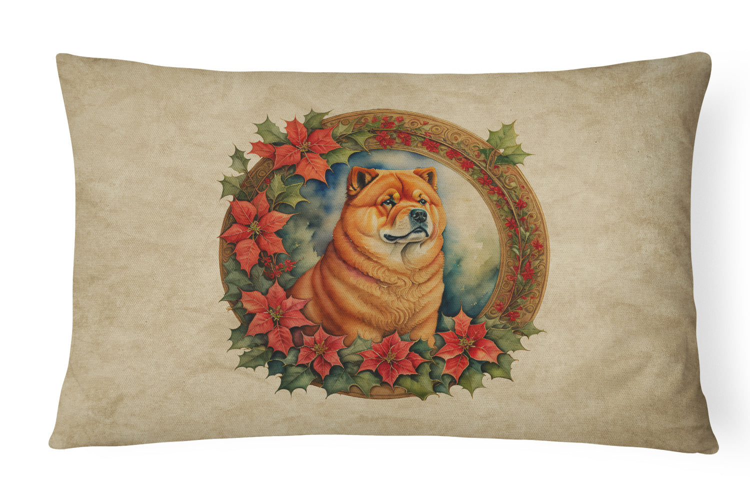 Christmas Flowers Frame Throw Pillow Throw Pillow for Indoor Couch Bed Outdoor Patio Washable, Chow Chow 2344,12Hx16W