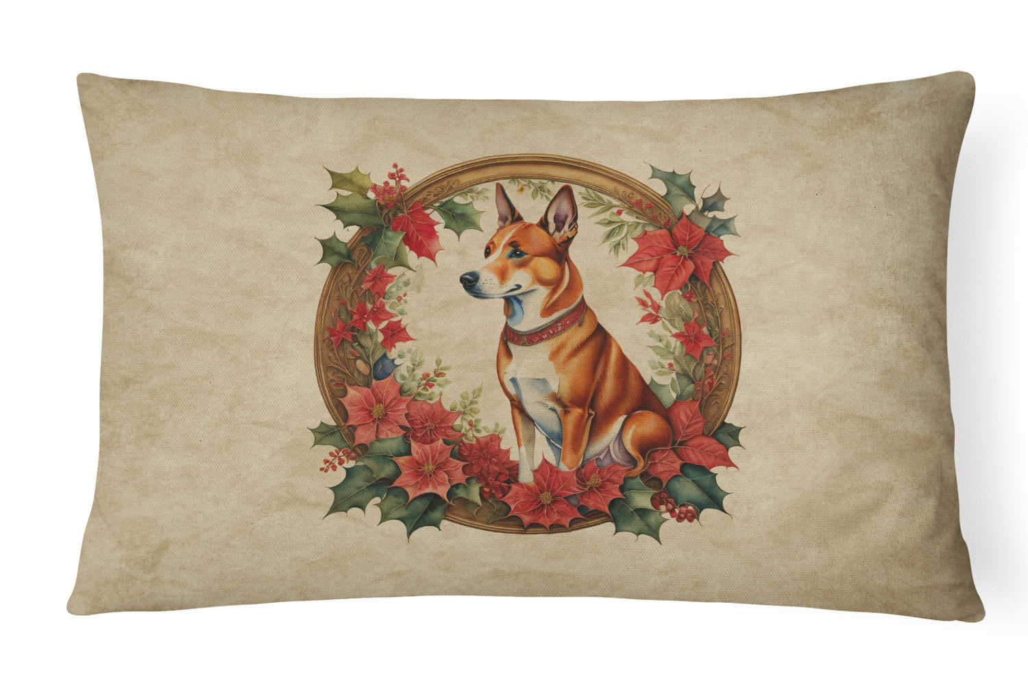 Christmas Flowers Frame Throw Pillow Throw Pillow for Indoor Couch Bed Outdoor Patio Washable, Basenji 2311,12Hx16W