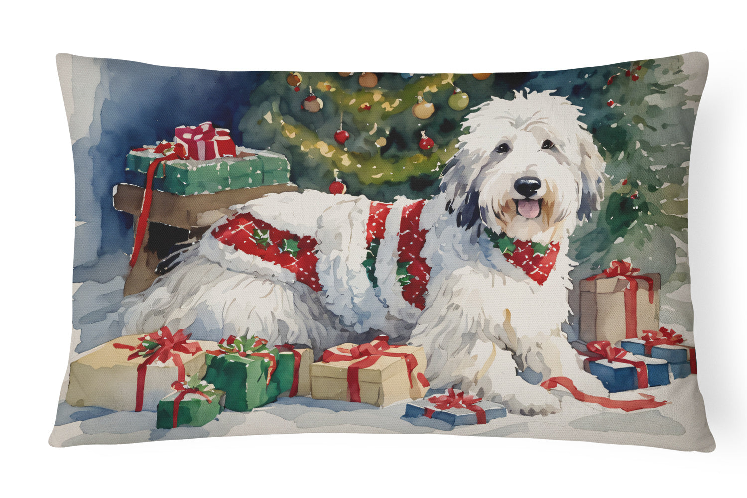 Cozy Christmas Throw Pillow Throw Pillow for Indoor Couch Bed Outdoor Patio Washable, Old English Sheepdog 2717,12Hx16W
