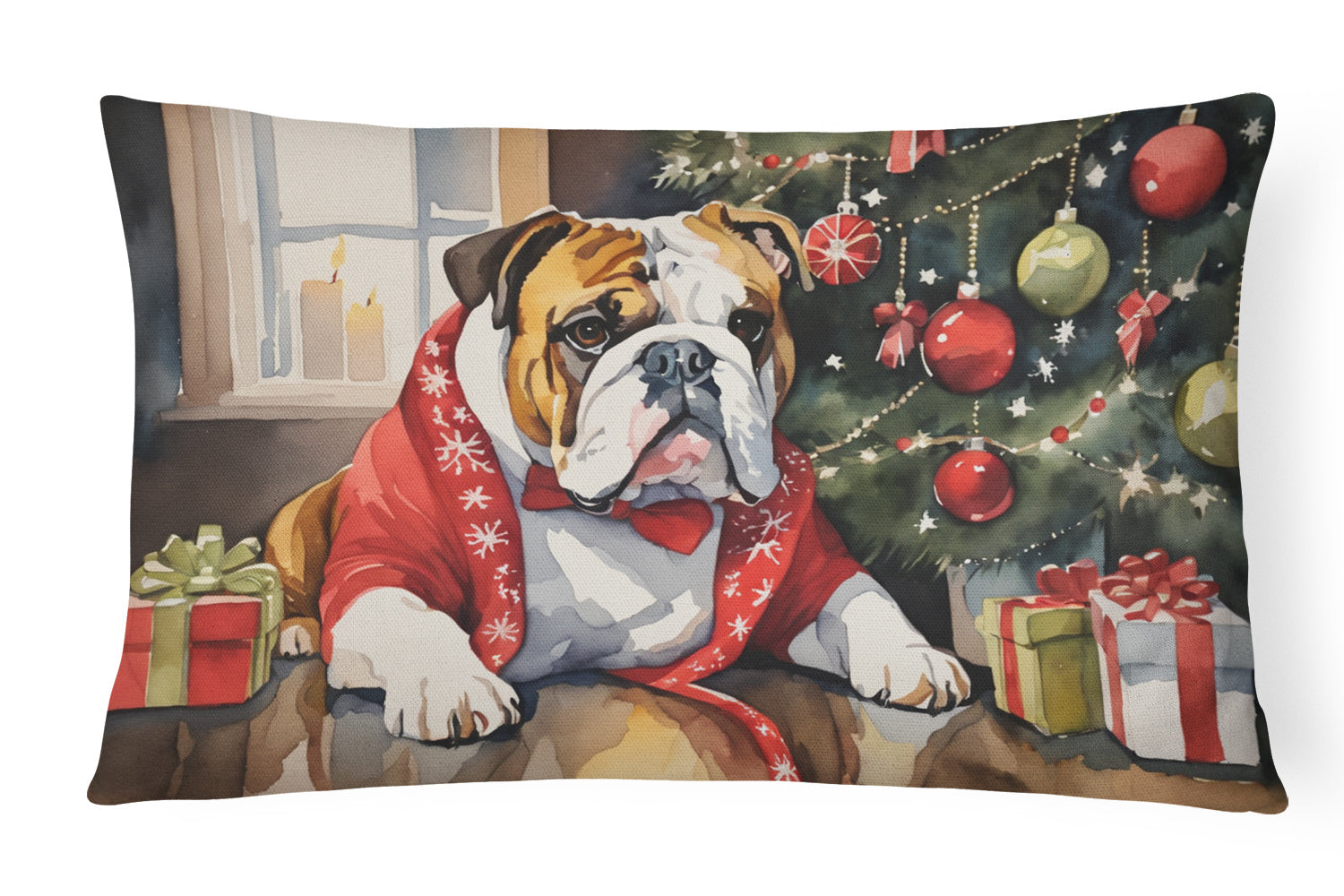 Cozy Christmas Throw Pillow Throw Pillow for Indoor Couch Bed Outdoor Patio Washable, English Bulldog 2649,12Hx16W