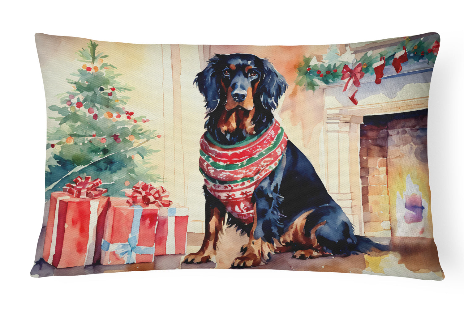 Cozy Christmas Throw Pillow Throw Pillow for Indoor Couch Bed Outdoor Patio Washable, Gordon Setter 2668,12Hx16W