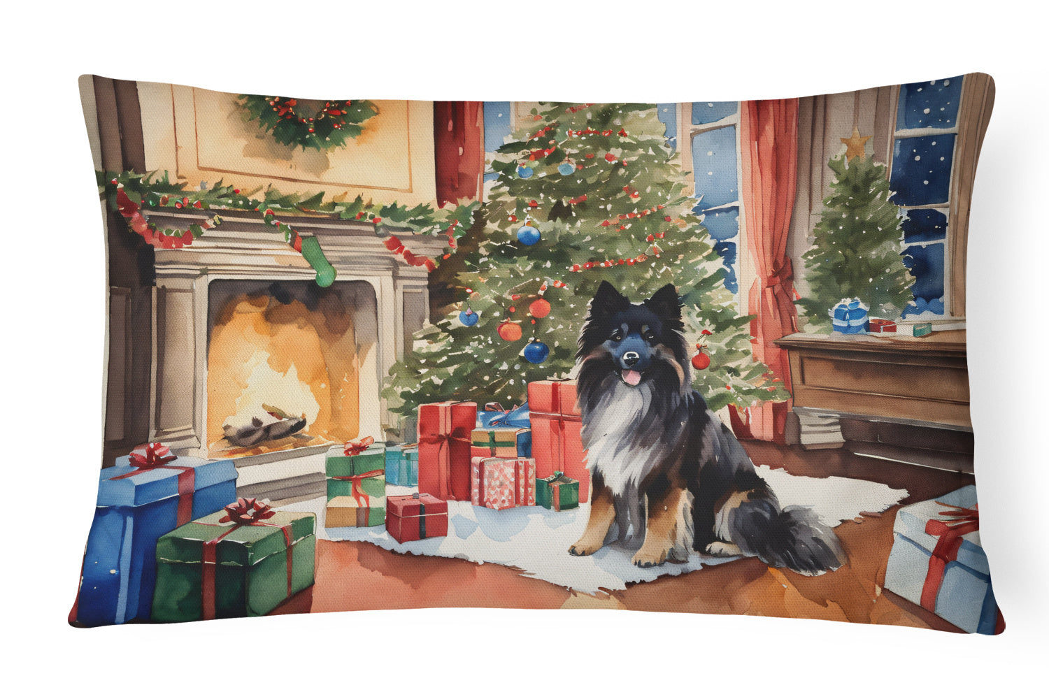 Cozy Christmas Throw Pillow Throw Pillow for Indoor Couch Bed Outdoor Patio Washable, Keeshond 2691,12Hx16W