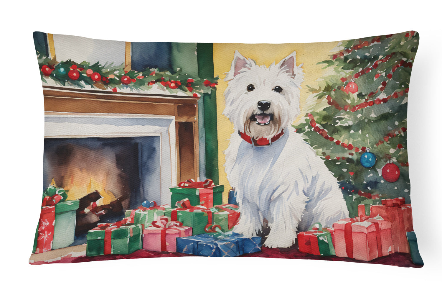 Cozy Christmas Throw Pillow Throw Pillow for Indoor Couch Bed Outdoor Patio Washable, Westie 2764,12Hx16W