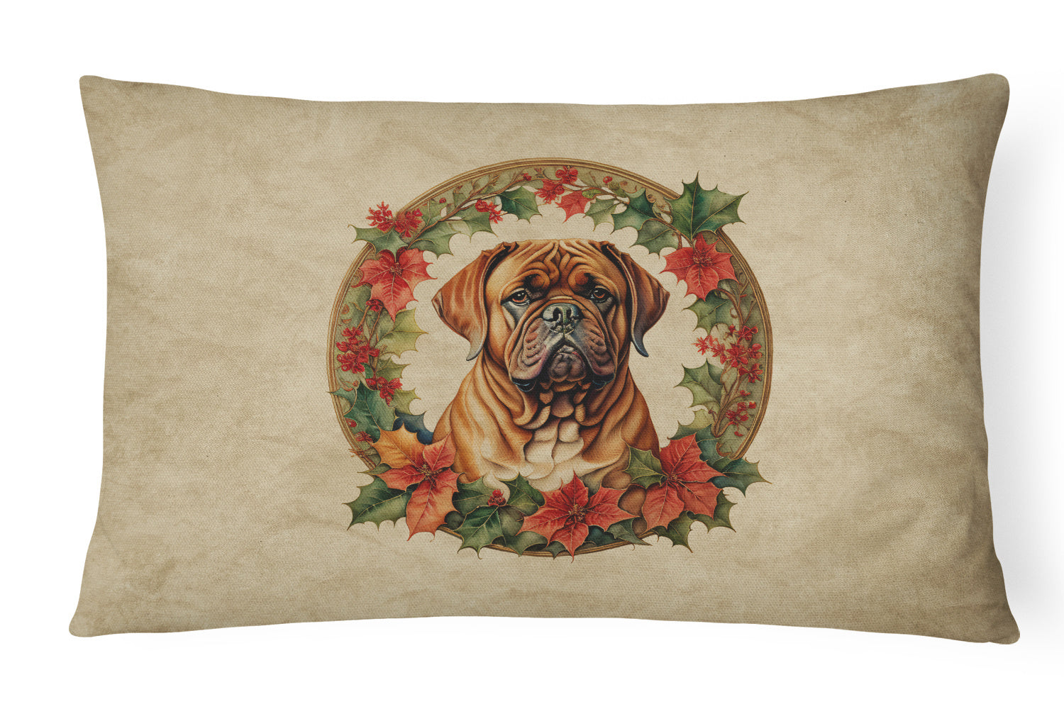 Christmas Flowers Frame Throw Pillow Throw Pillow for Indoor Couch Bed Outdoor Patio Washable, Dogue de Bordeaux 2356,12Hx16W