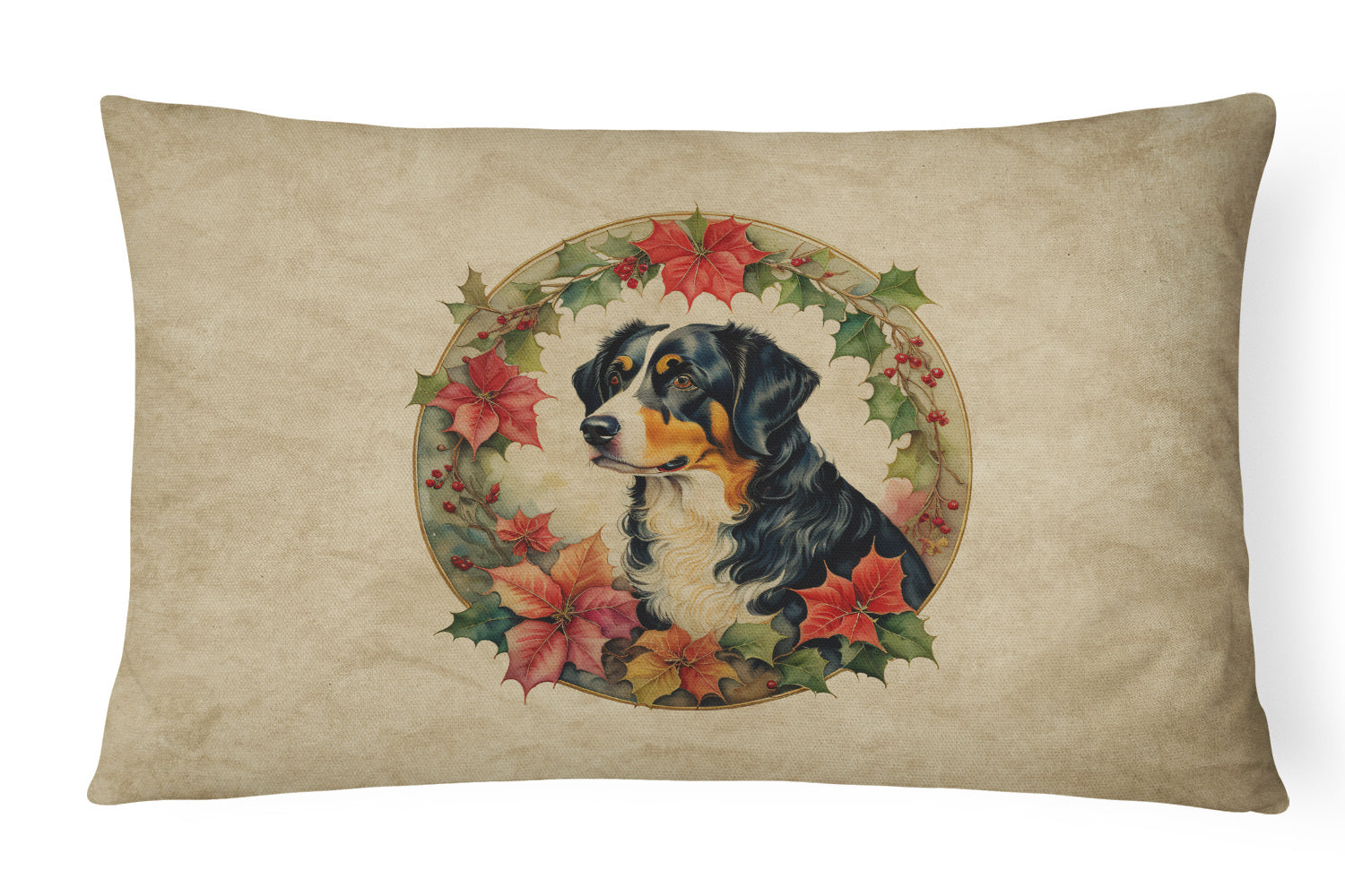 Christmas Flowers Frame Throw Pillow Throw Pillow for Indoor Couch Bed Outdoor Patio Washable, Appenzeller Sennenhund 2306,12Hx16W