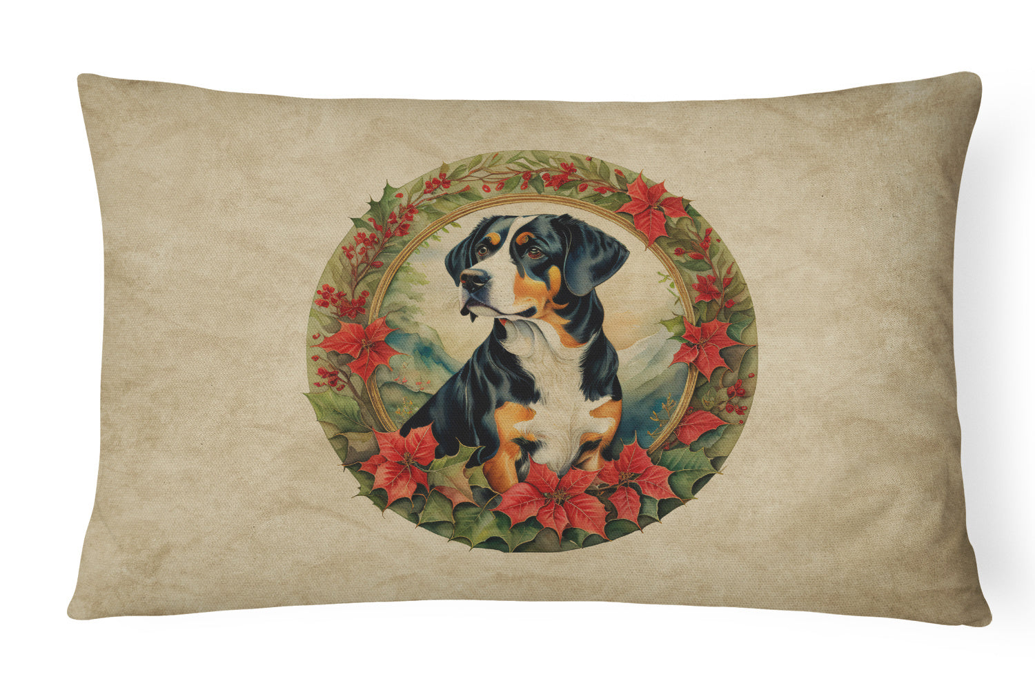 Christmas Flowers Frame Throw Pillow Throw Pillow for Indoor Couch Bed Outdoor Patio Washable, Entlebucher Mountain Dog 2361,12Hx16W