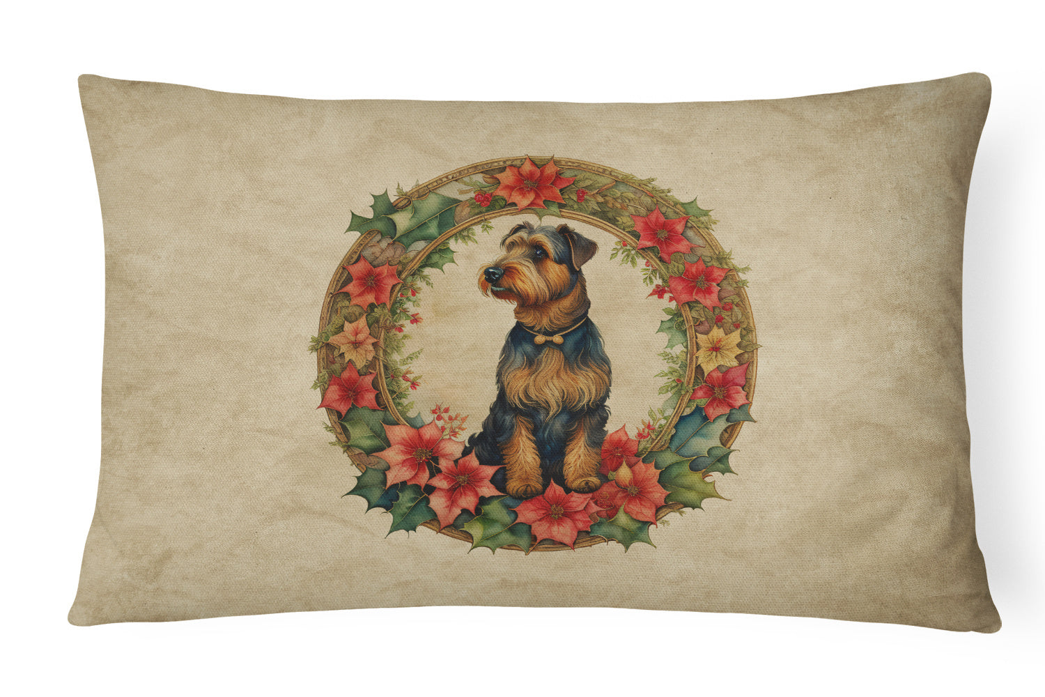 Christmas Flowers Frame Throw Pillow Throw Pillow for Indoor Couch Bed Outdoor Patio Washable, Airedale Terrier 2296,12Hx16W